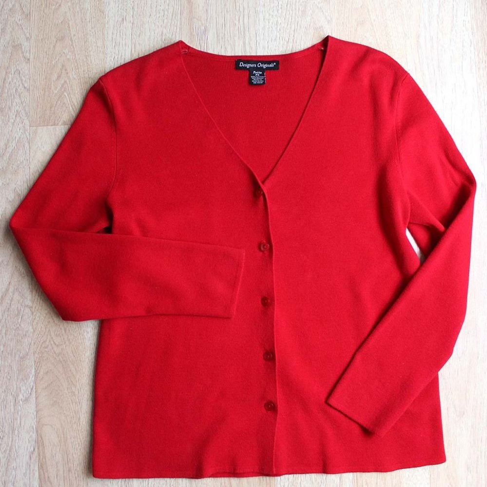 Red Slinky Ribbed Knit Cardigan Very Soft